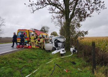 Wypadek busa przedszkolnego pod Gulczewem. Cztery osoby ranne, w tym dwoje dzieci