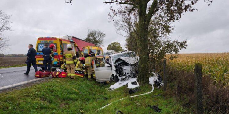 Wypadek busa przedszkolnego pod Gulczewem. Cztery osoby ranne, w tym dwoje dzieci